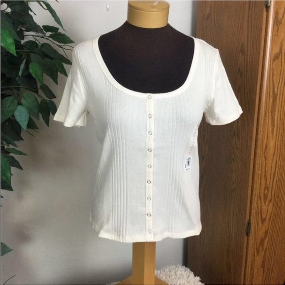 SO short sleeve snap front cropped tee Woman’s Juniors size XL striped